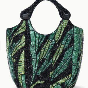 NWT Staud Cote Beaded Bag Green Palm
